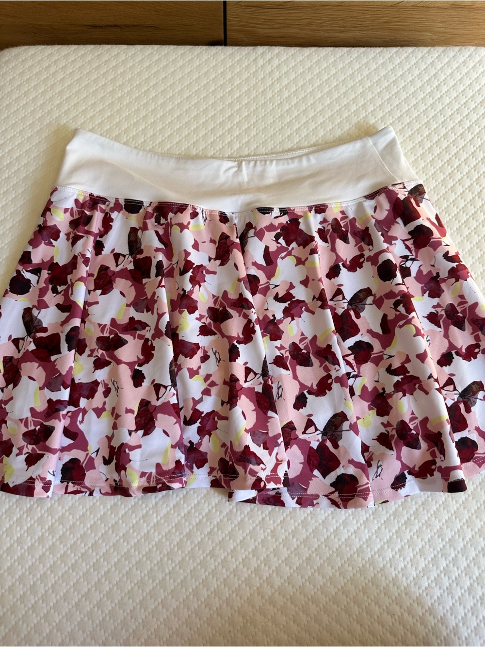 Lija White Skater Skirt with Pink & Burgundy Floral Pattern